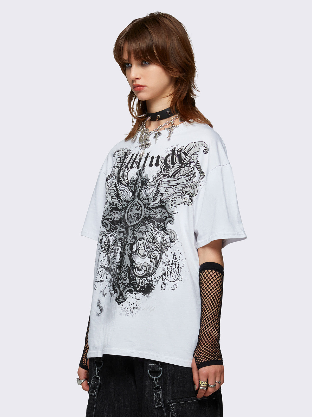 Grunge Graphic Oversized T-shirt in White