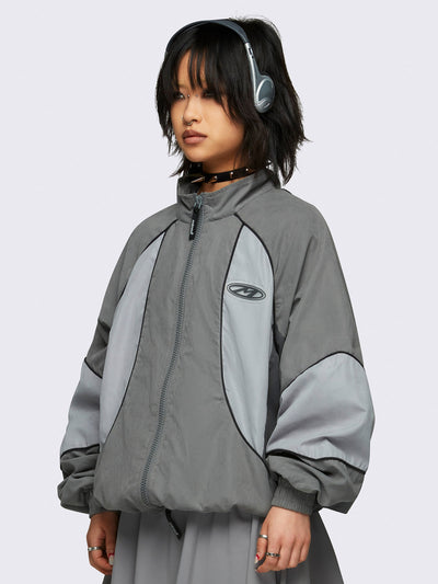 Colorblock boxy oversized windbreaker jacket in grey