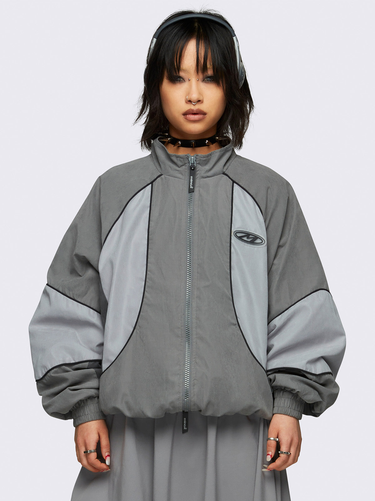 Colorblock boxy oversized windbreaker jacket in grey