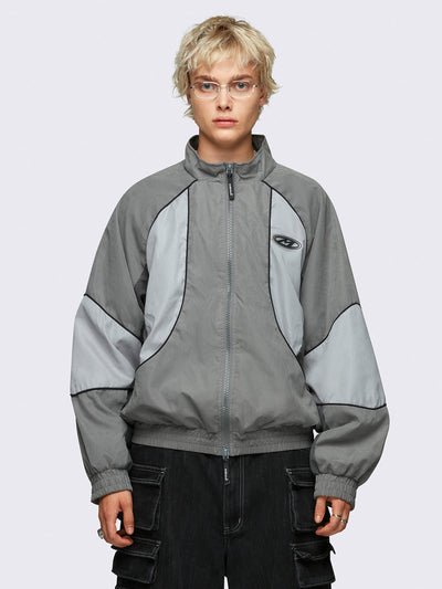 Colorblock boxy oversized windbreaker jacket in grey