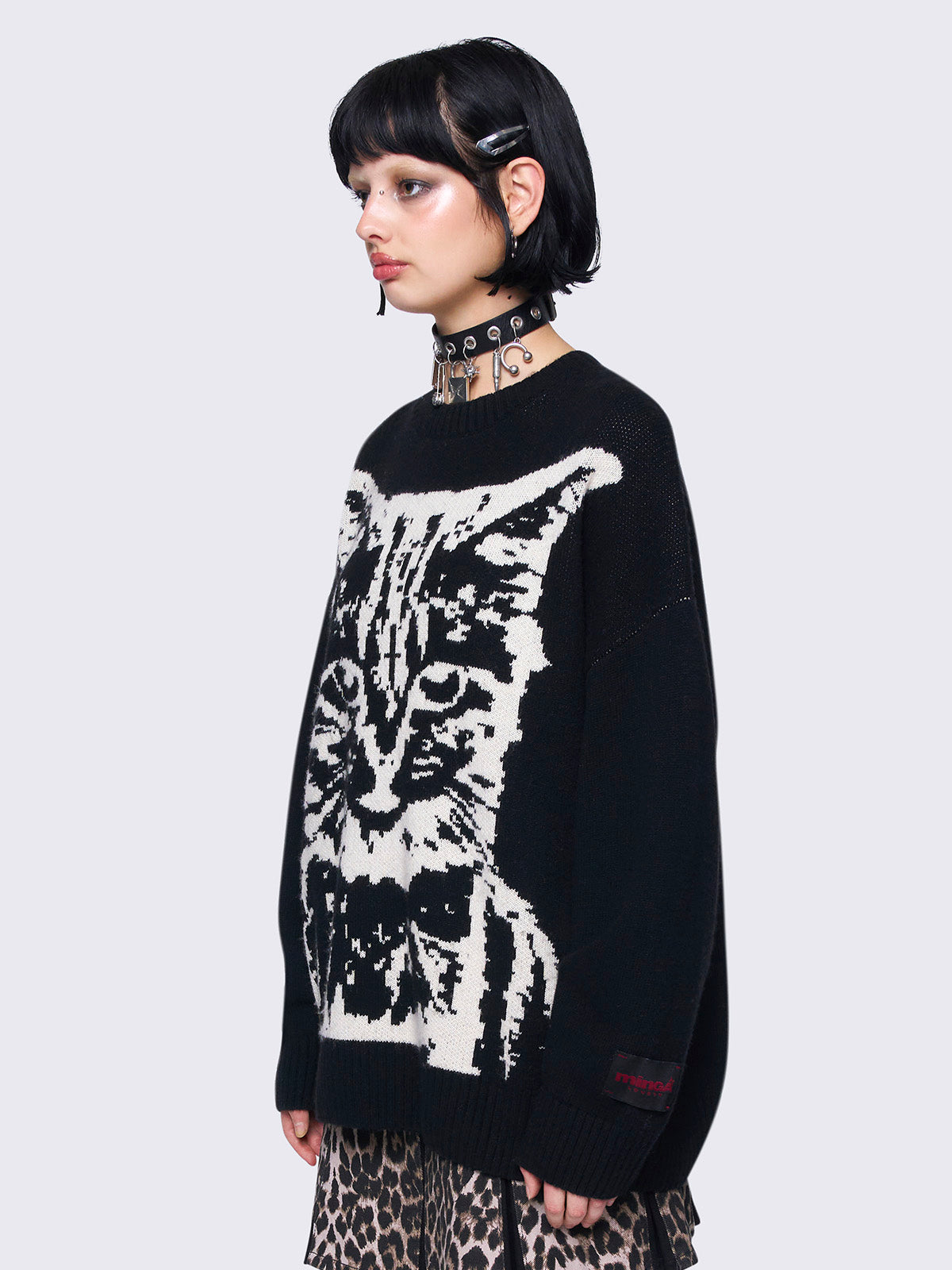 Black Oversized Cat Graphic Jumper