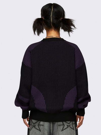 Colour block chunky knit jumper in purple and black