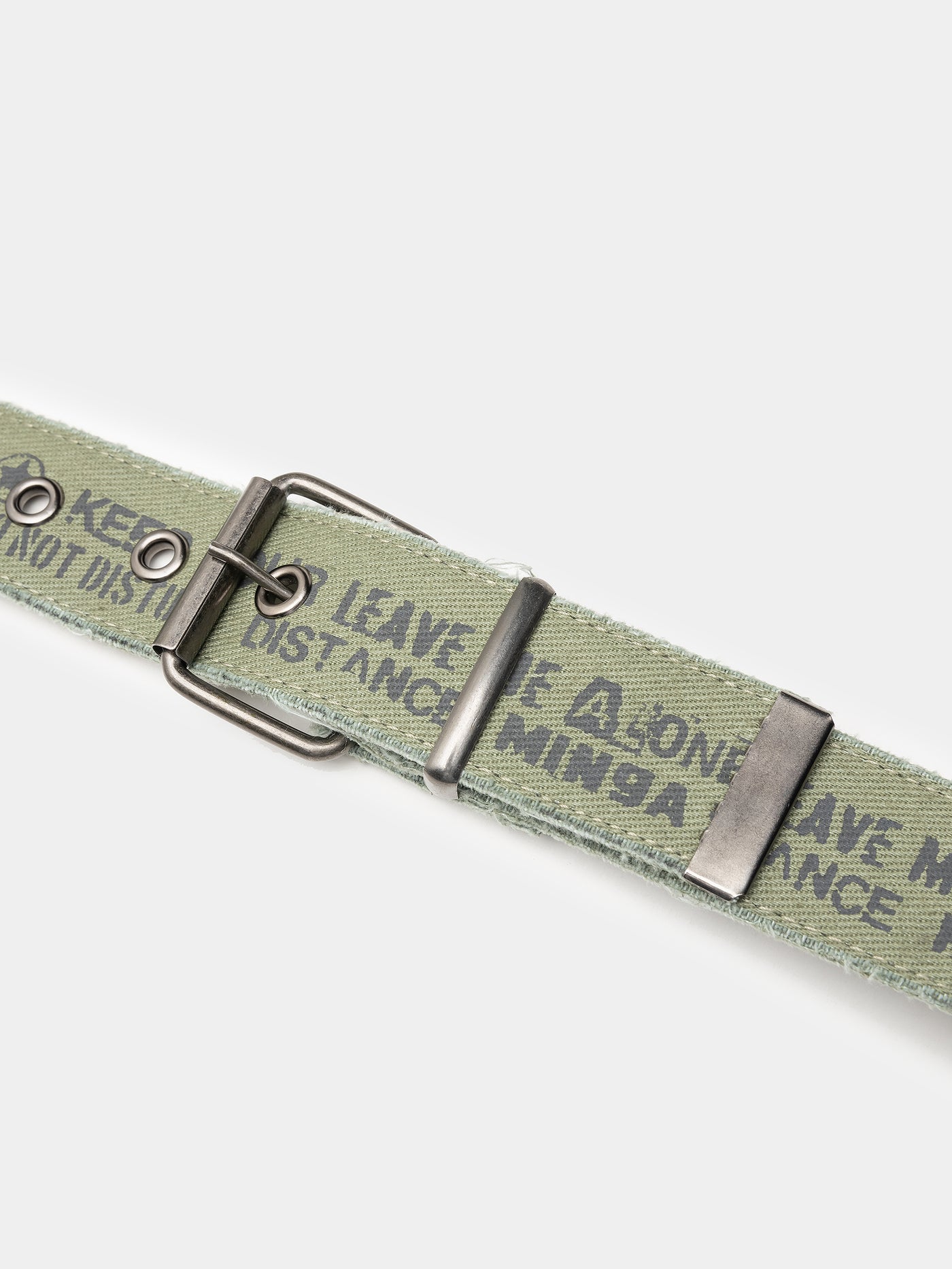 Green Army Distressed Canvas Belt with Printed quotes - Y2K Army