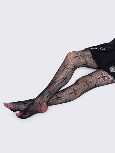 Cross Diamond Fishnet Tights