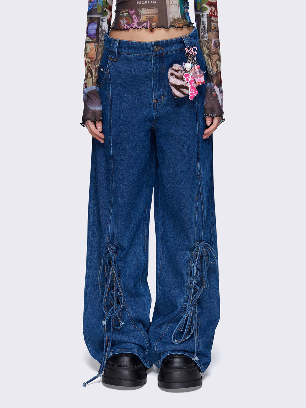 Elisa Lace Up Wide Leg Jeans