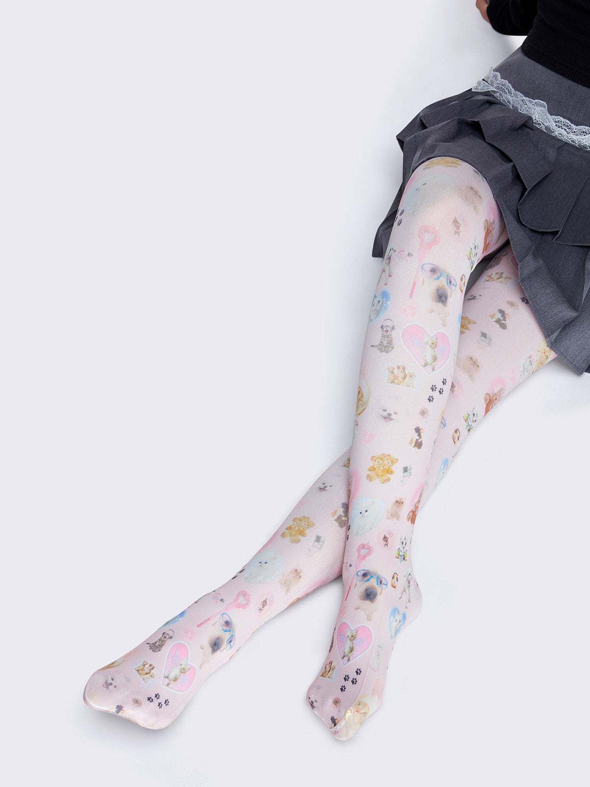 Fuzzy Friends Pink Patterned Tights
