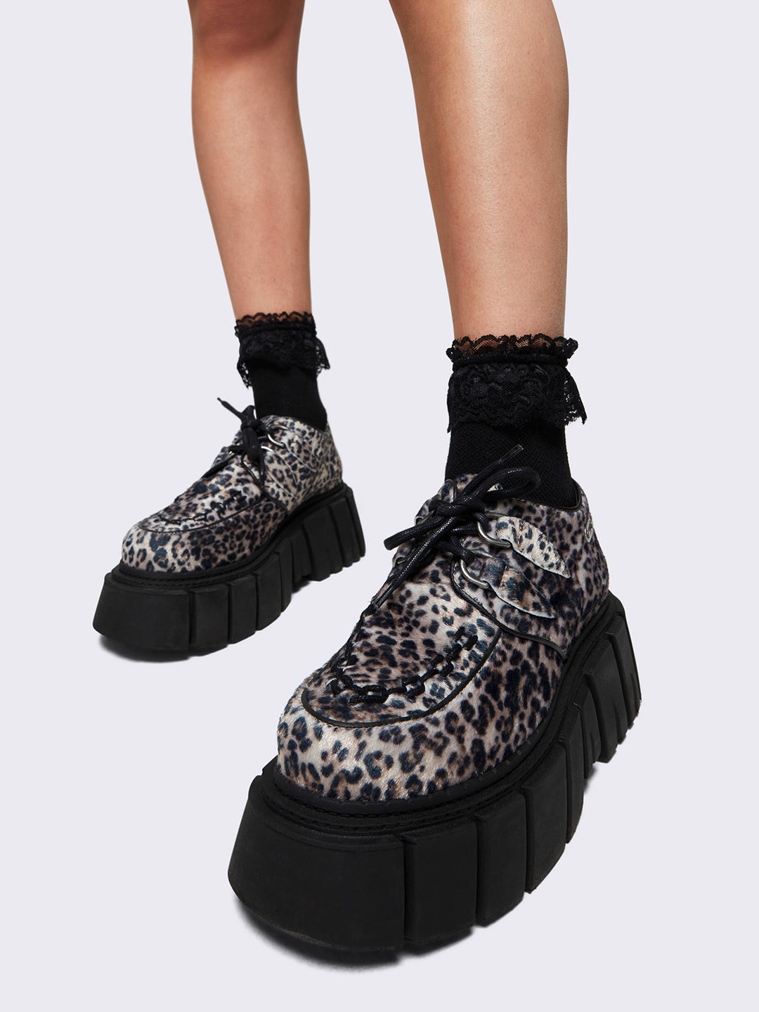 Leopard Creeper Lace Up Platform Shoes Minga London