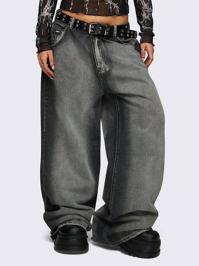 Baggy jeans in washed black with grey overdye