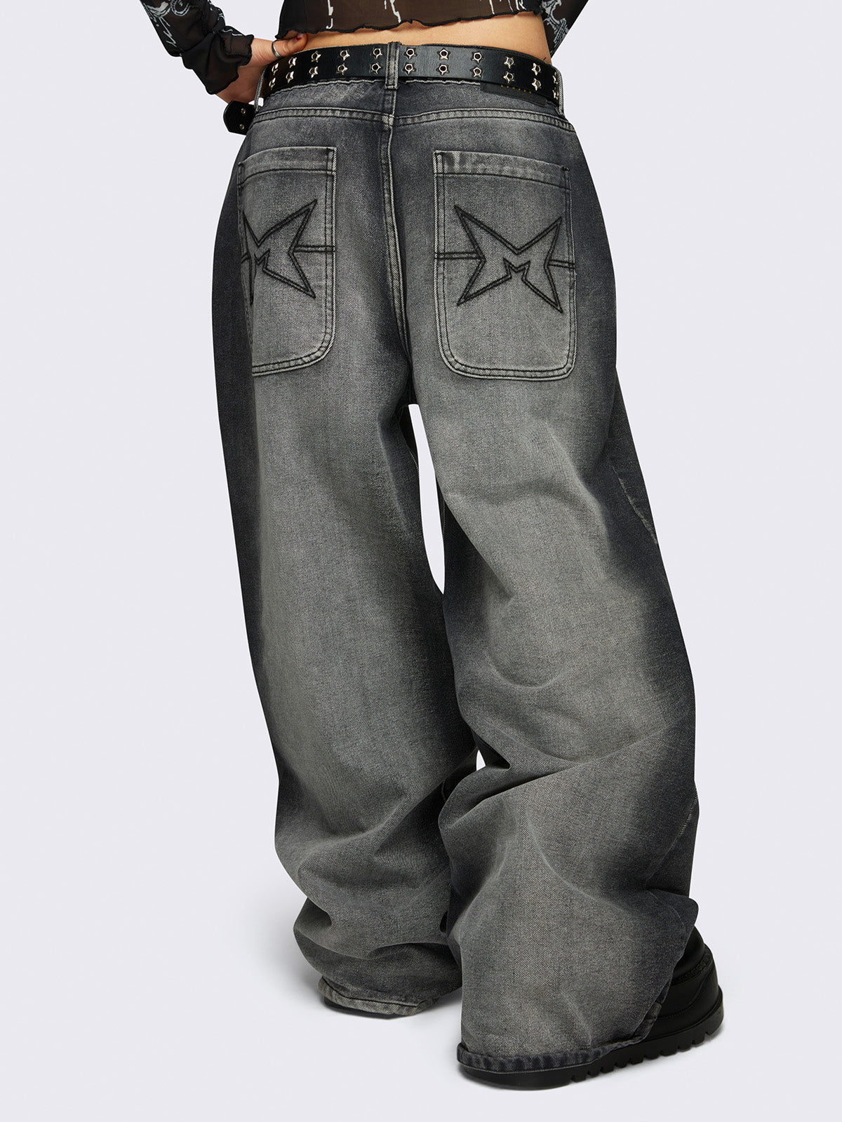 Baggy jeans in washed black with grey overdye