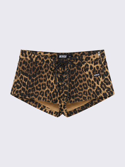 Mini shorts in leopard print with lace up