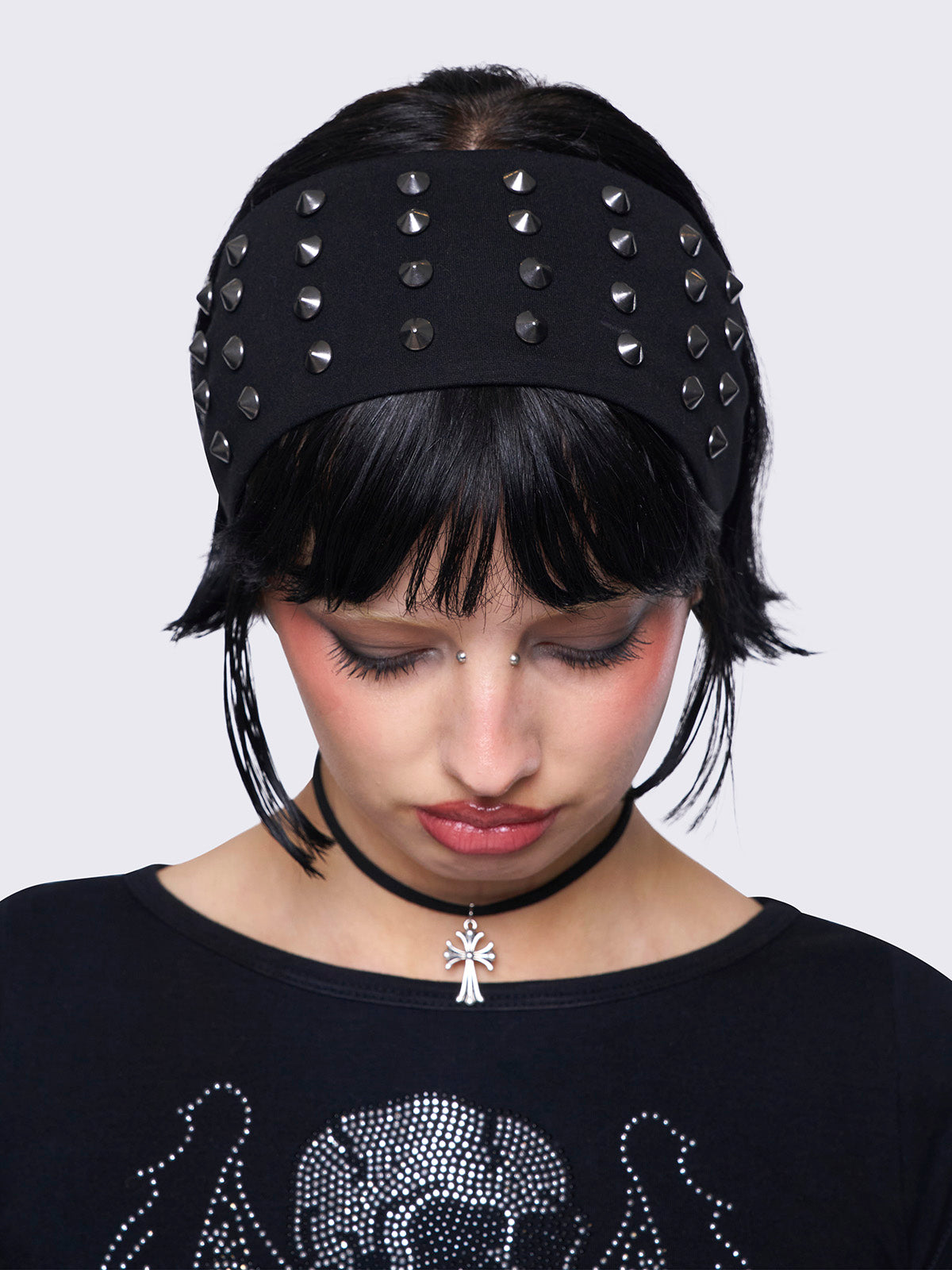 Headband in black with Spikes on top and Antique silver plated