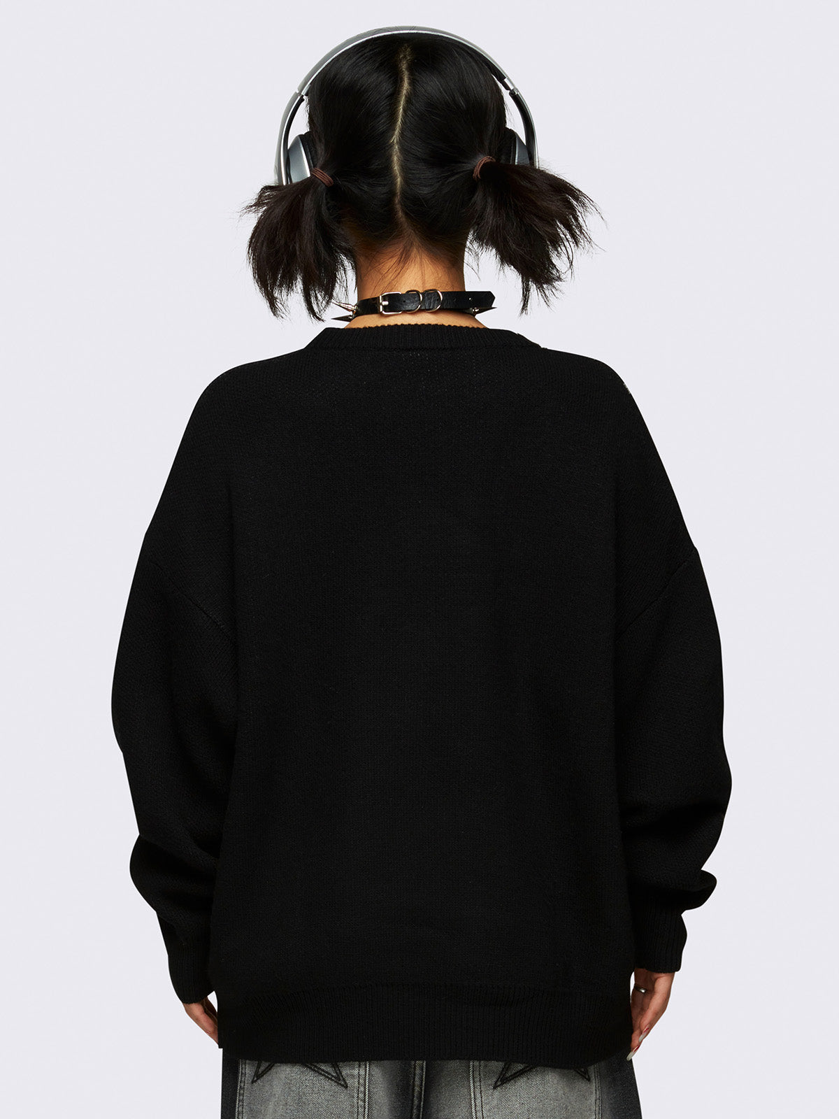 Knit jumper in black with anime girl front design