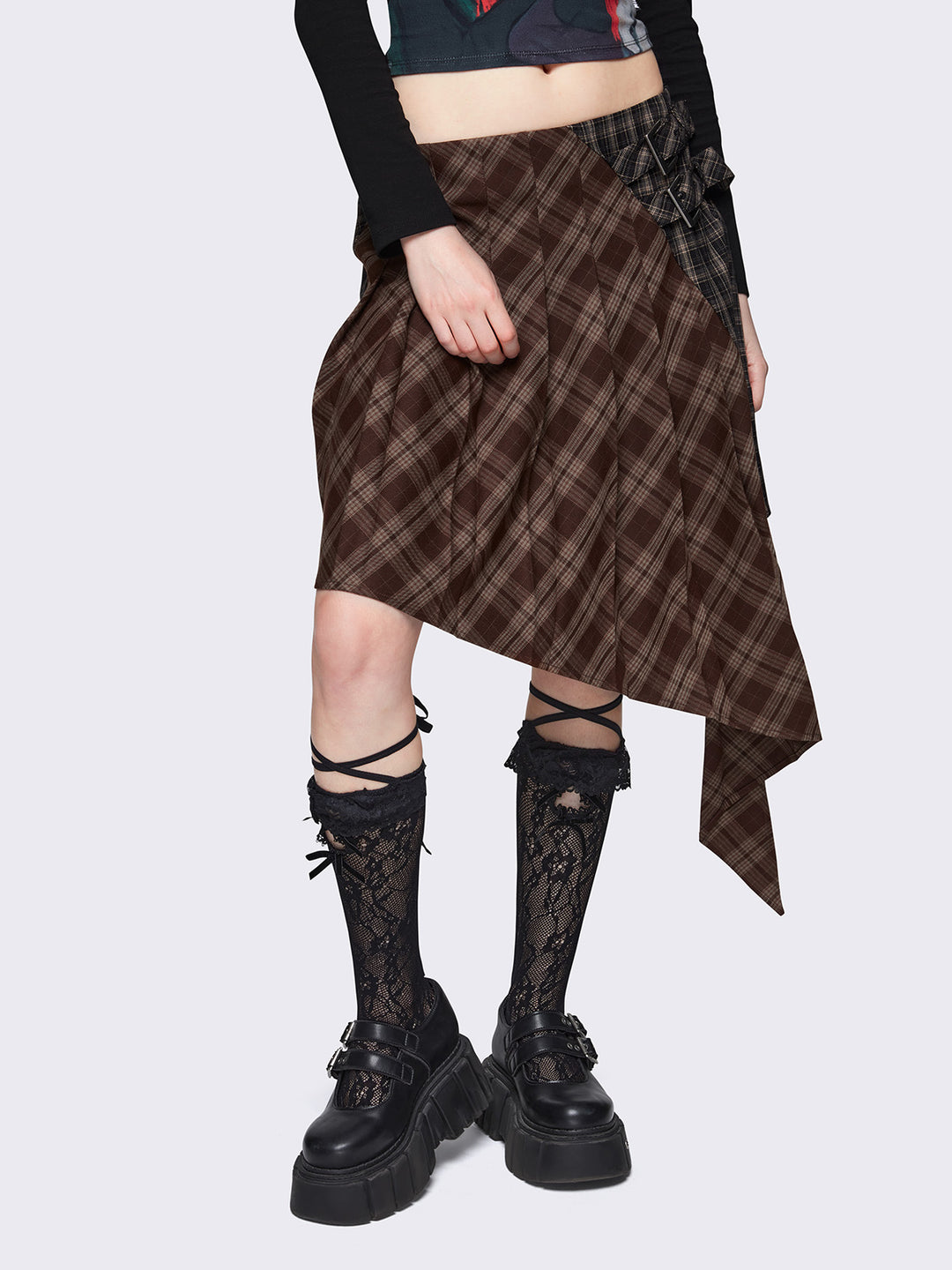 Brown plaid skirt king best sale