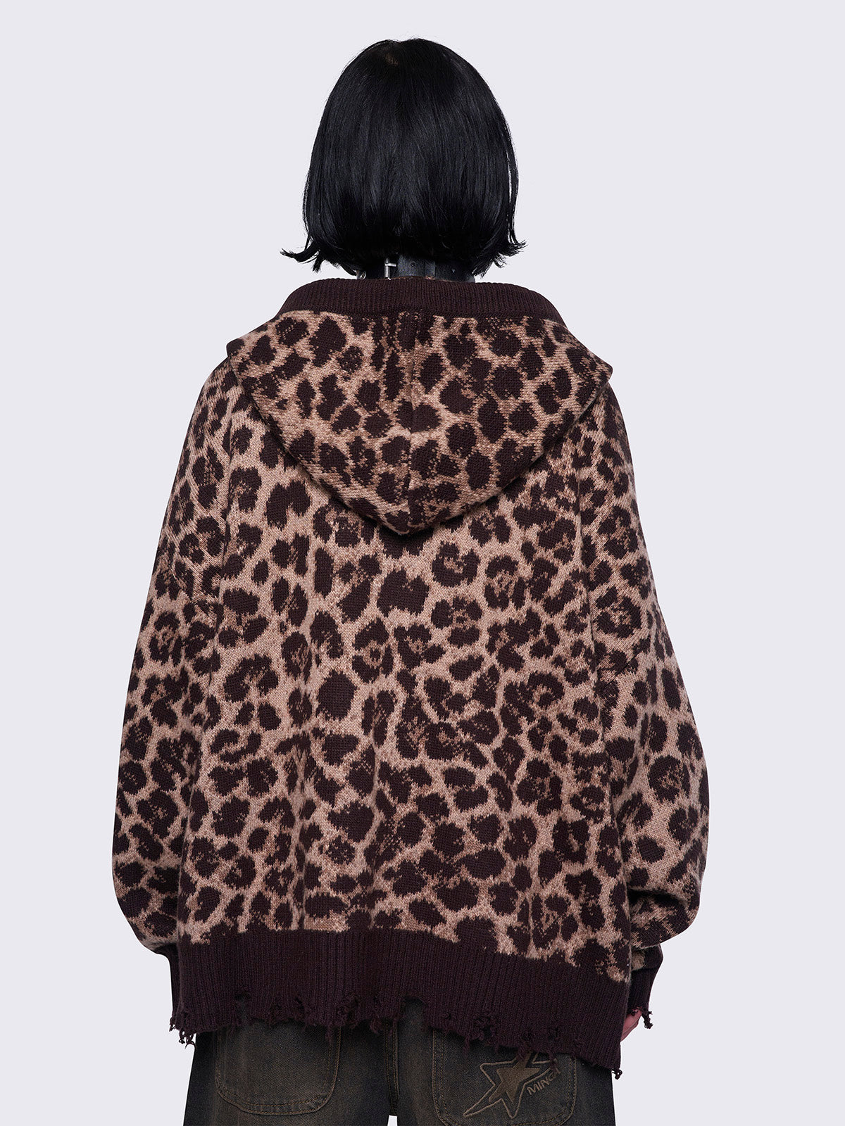 Leopard Knitted Zip-Up Hoodie