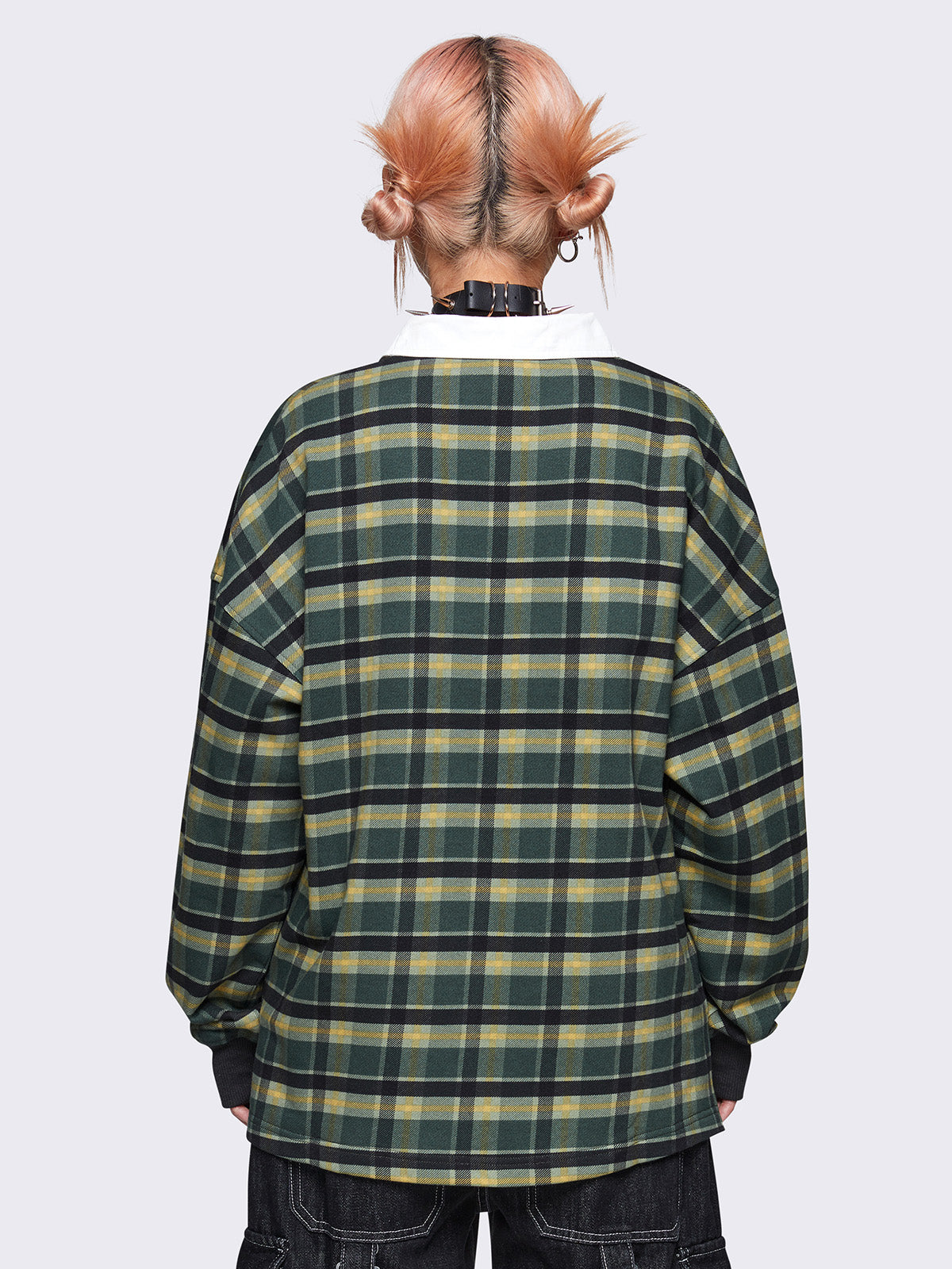 Oversized check rugby polo in green