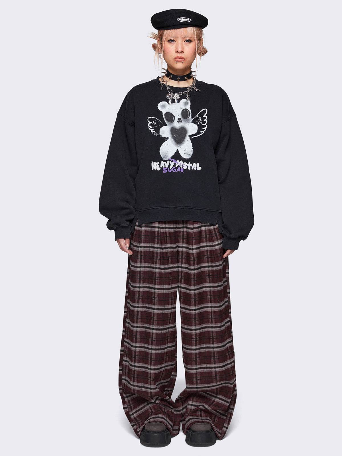 Oversized sweatshirt in black with teddy bear graphic front print 