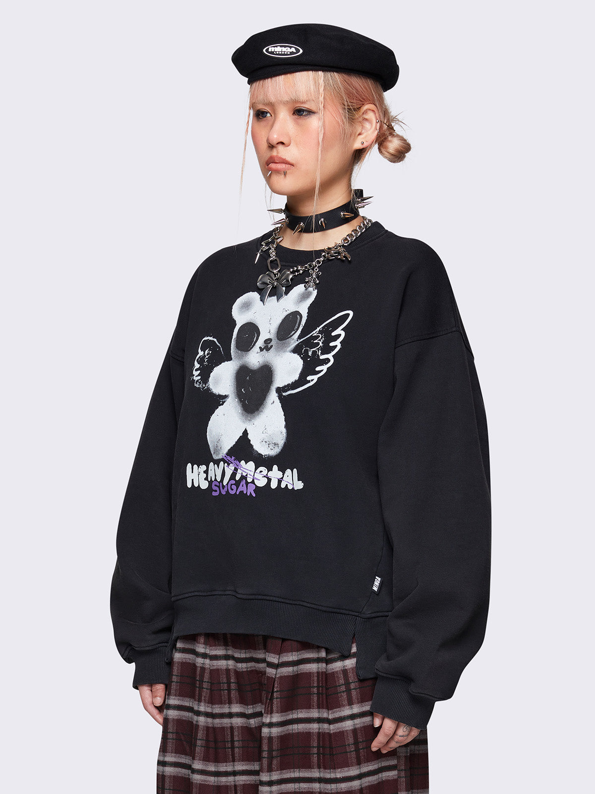 Oversized sweatshirt in black with teddy bear graphic front print 