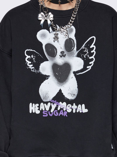 Oversized sweatshirt in black with teddy bear graphic front print 