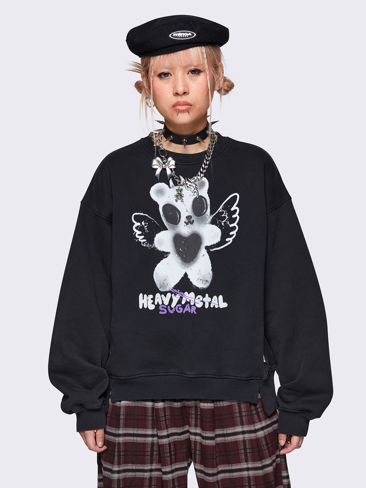 Oversized sweatshirt in black with teddy bear graphic front print 