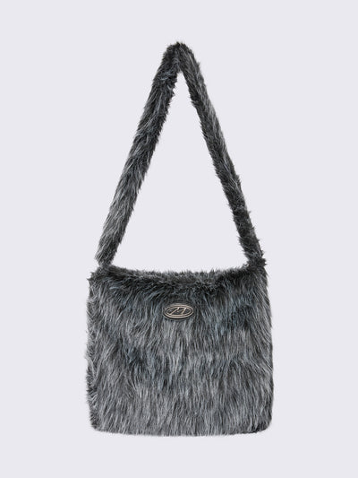 Faux frosted fur crossbody bag in black and grey