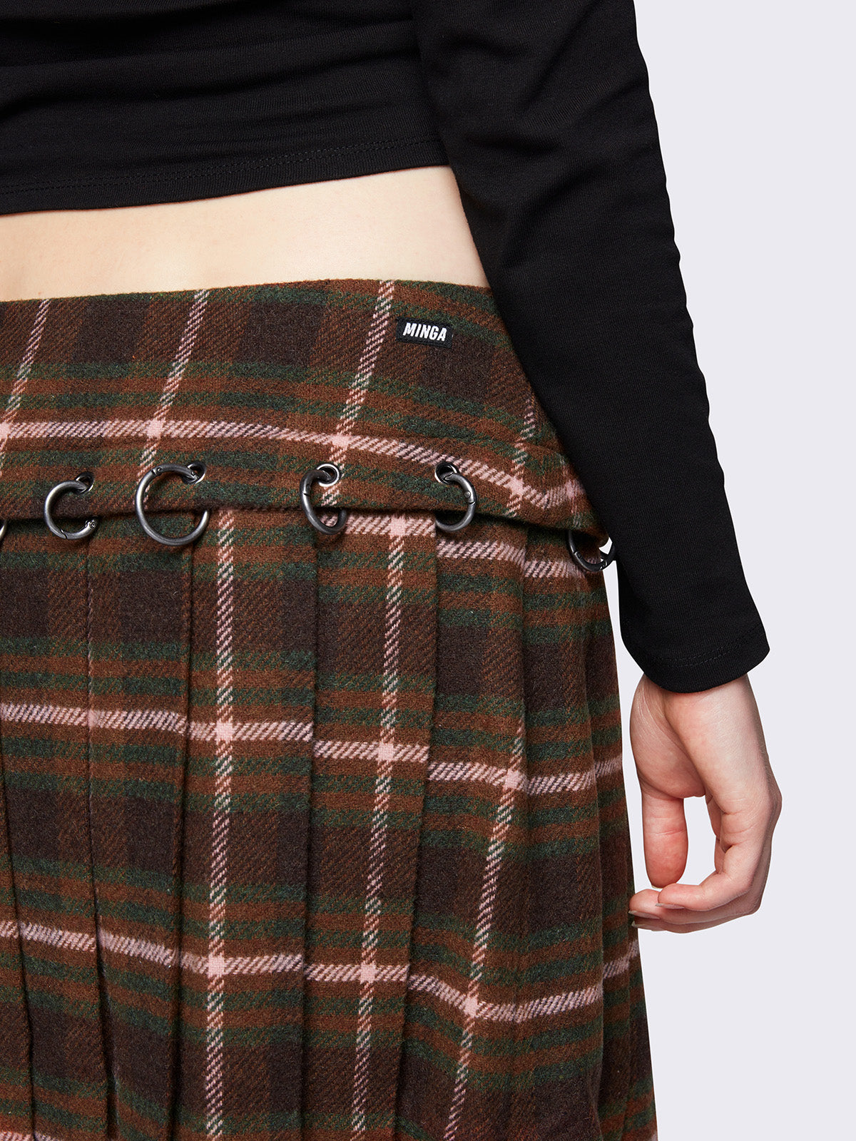 Brown Plaid Flannel Pleated Midi Skirt Minga London