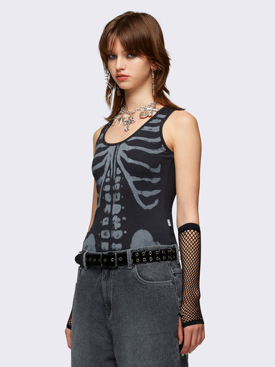 Black bodysuit with skeleton graphic print