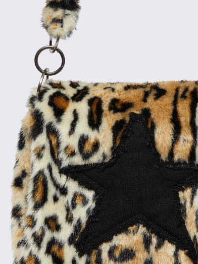 Leopard Faux Fur Crossbody Bag with Star Patch