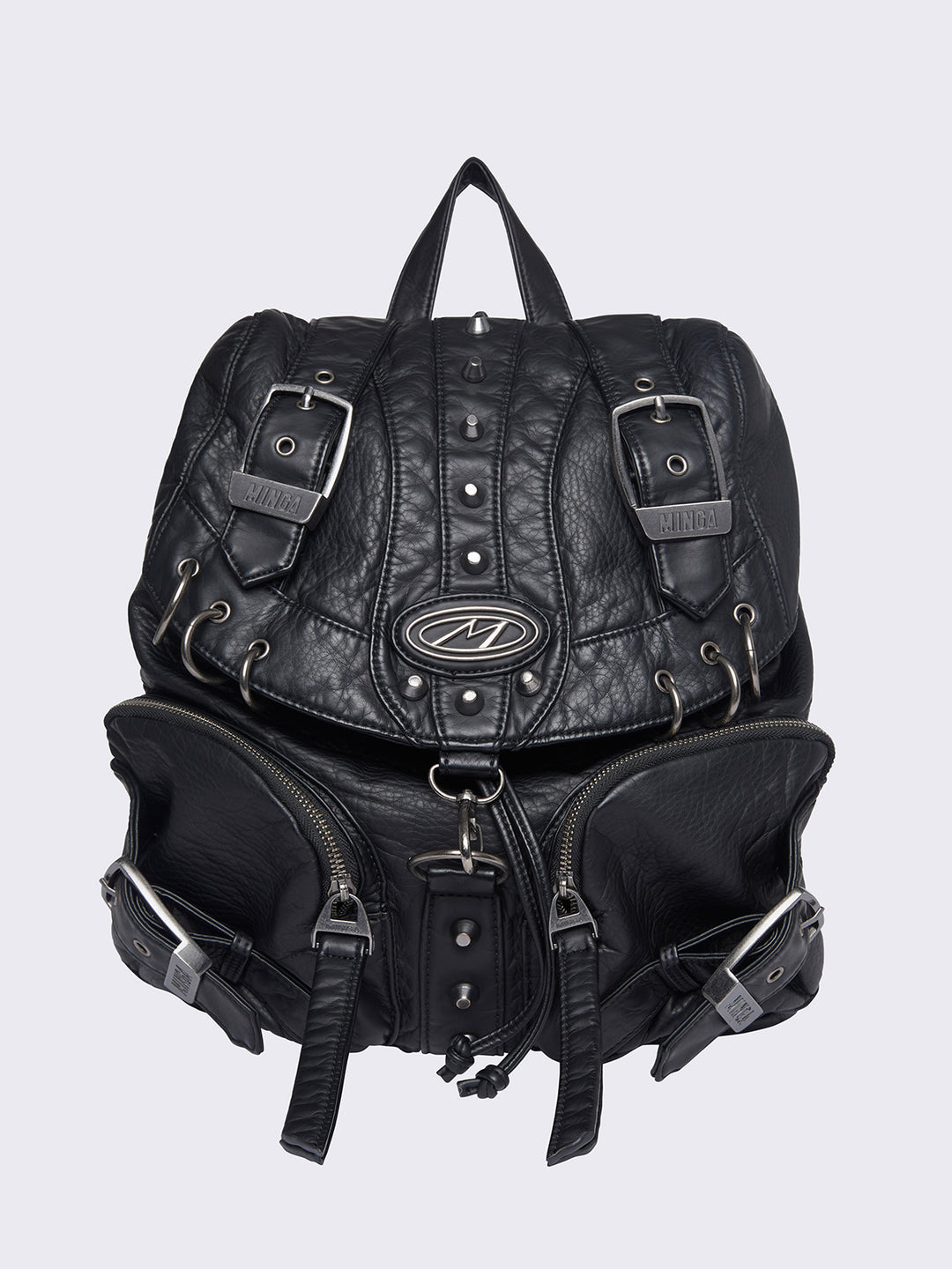 Black leather backpack silver hardware hotsell