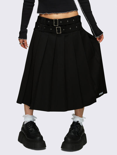 Pleated midi skirt in black