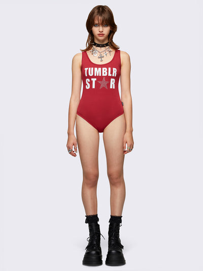 Bodysuit in red with graphic front print 