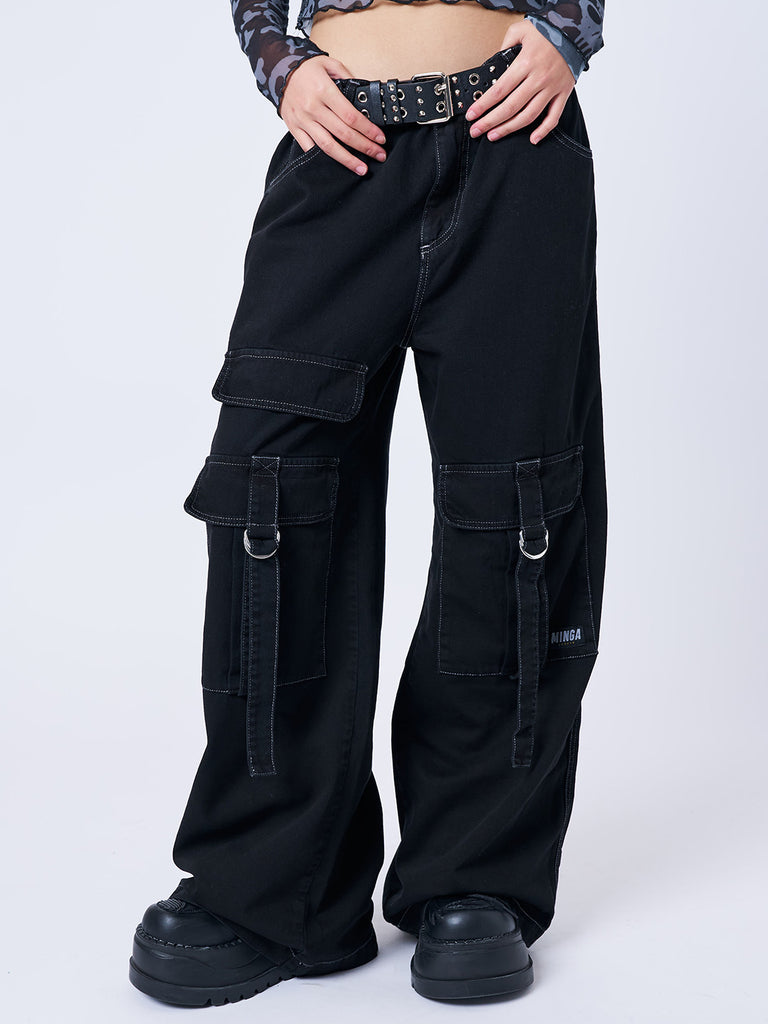 Y2K Grunge Black Cargo Pants with Utility Pockets