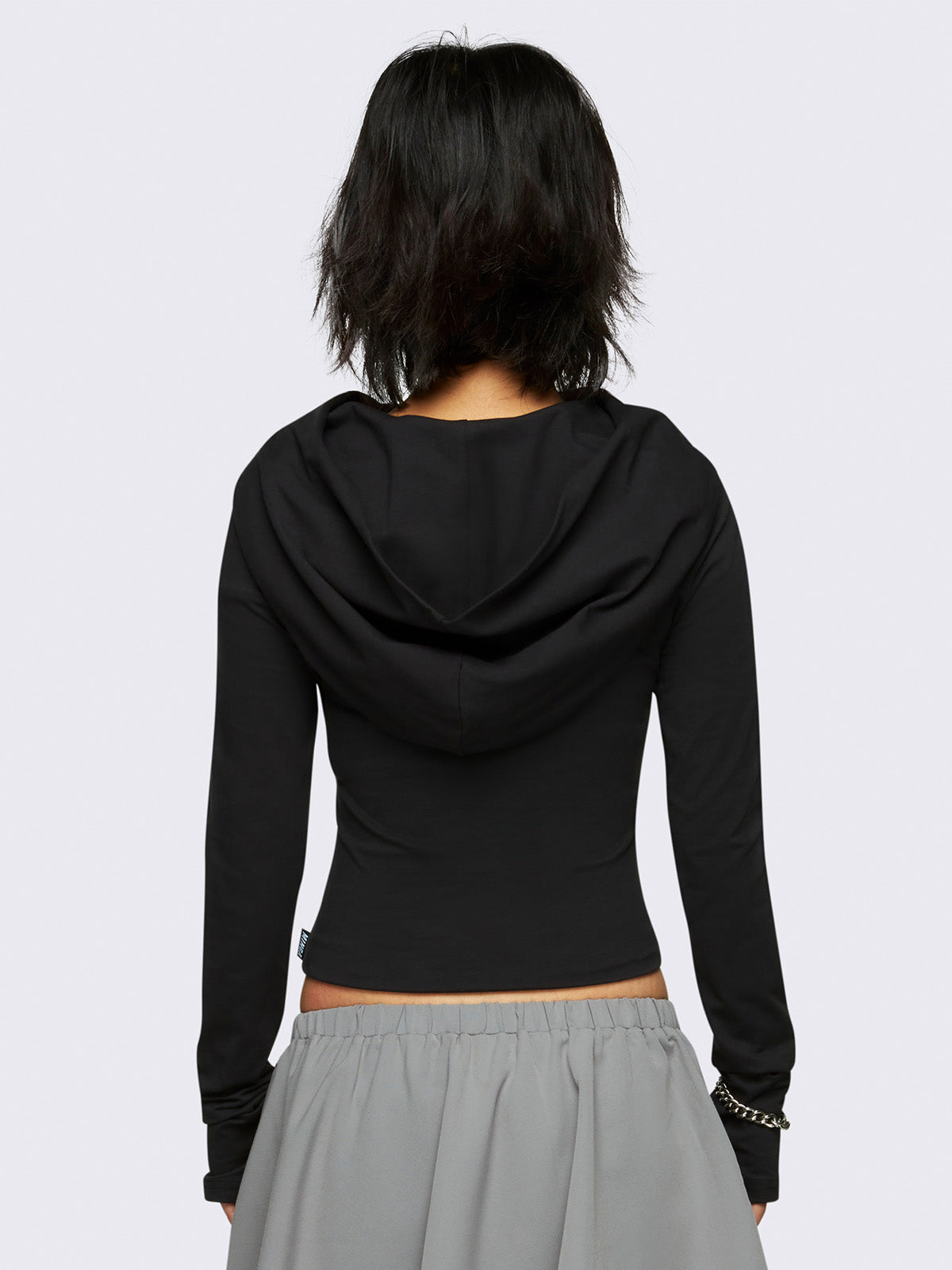 Hooded top in black with cowl neck