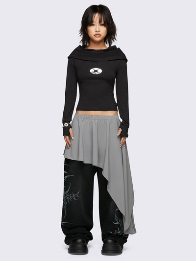 Asymmetric skirt in grey with elastic waistband