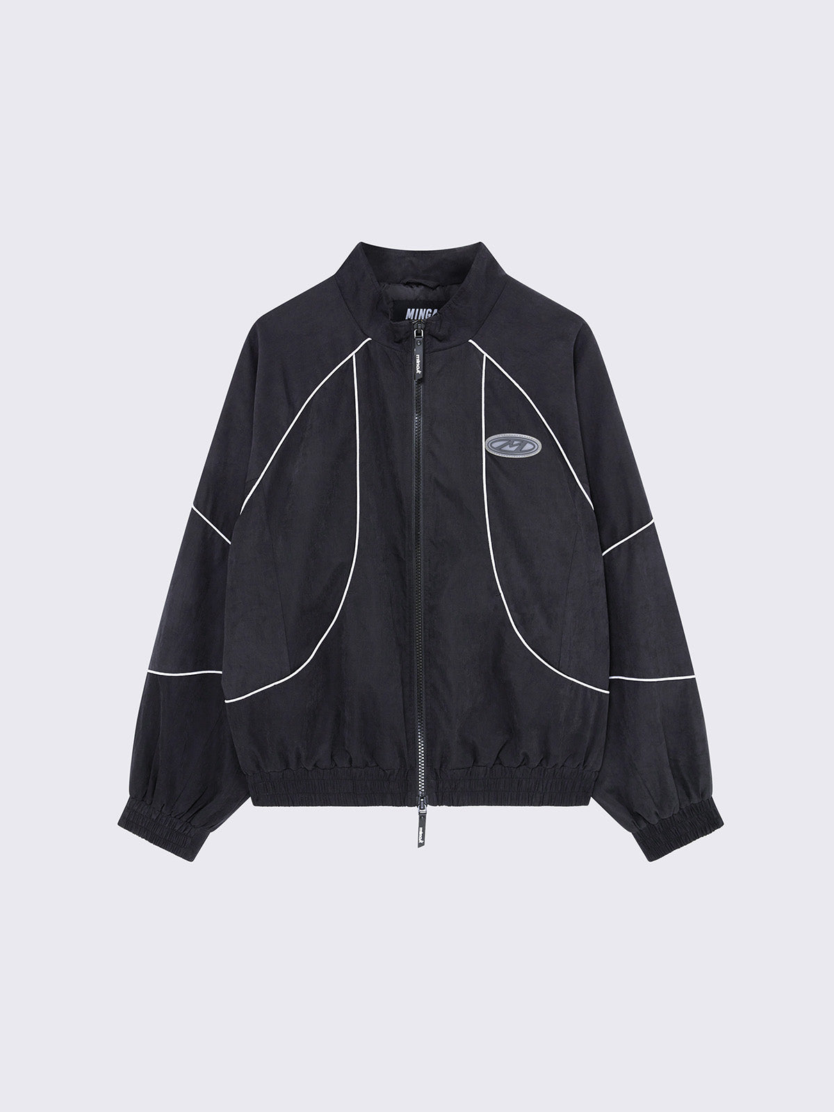 Windbreaker jacket in black and contrast piping in white