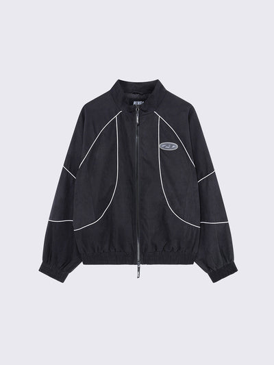 Windbreaker jacket in black and contrast piping in white