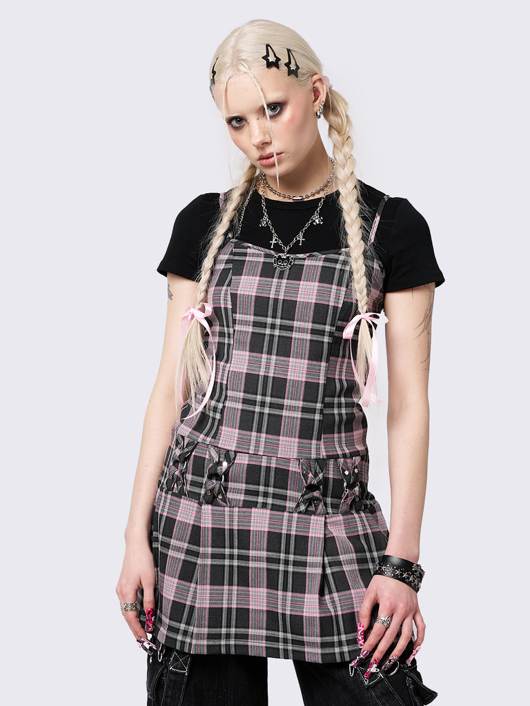 Black and white plaid mini dress hotsell