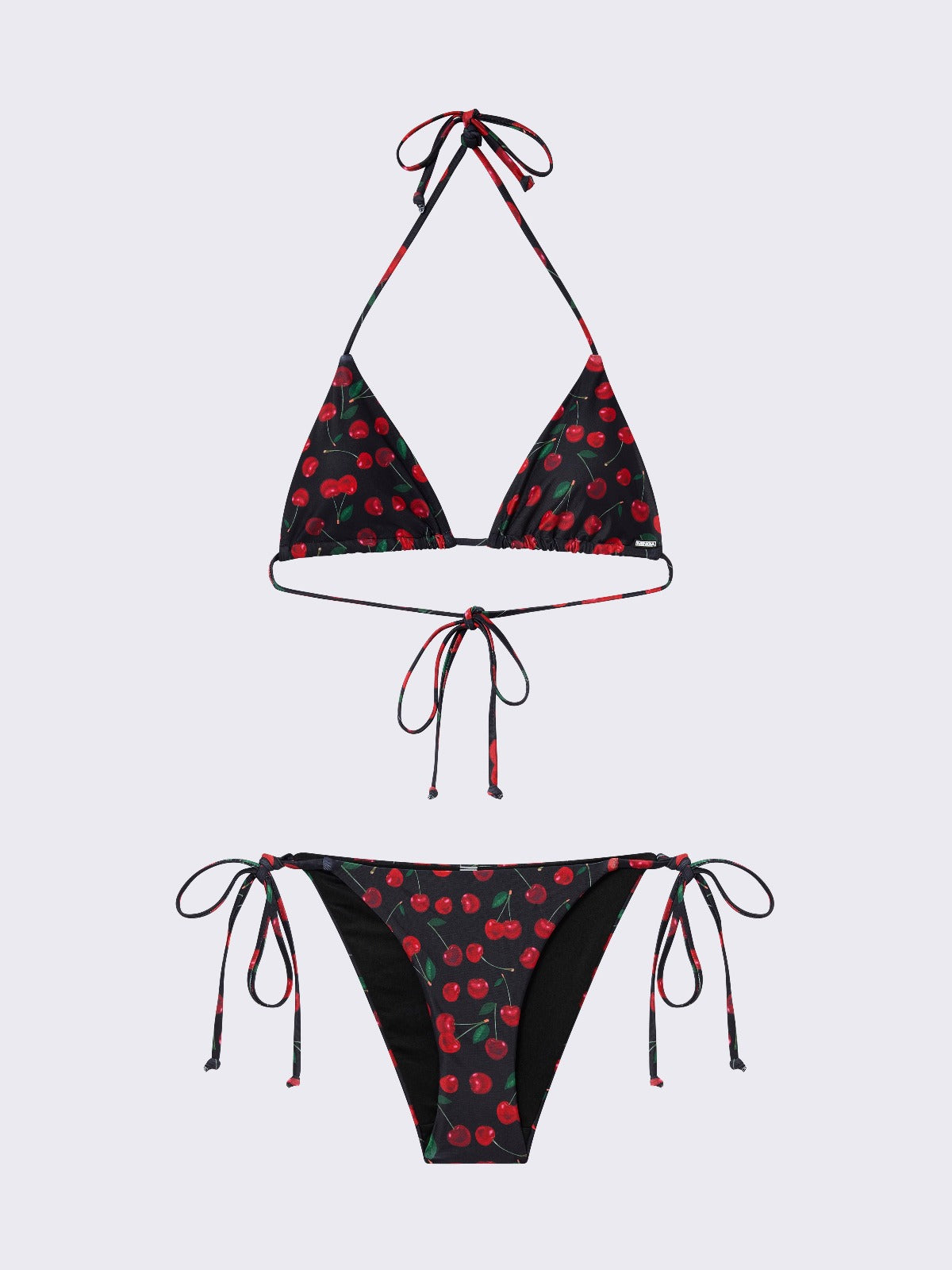 Black triangle bikini top with all over cherries print