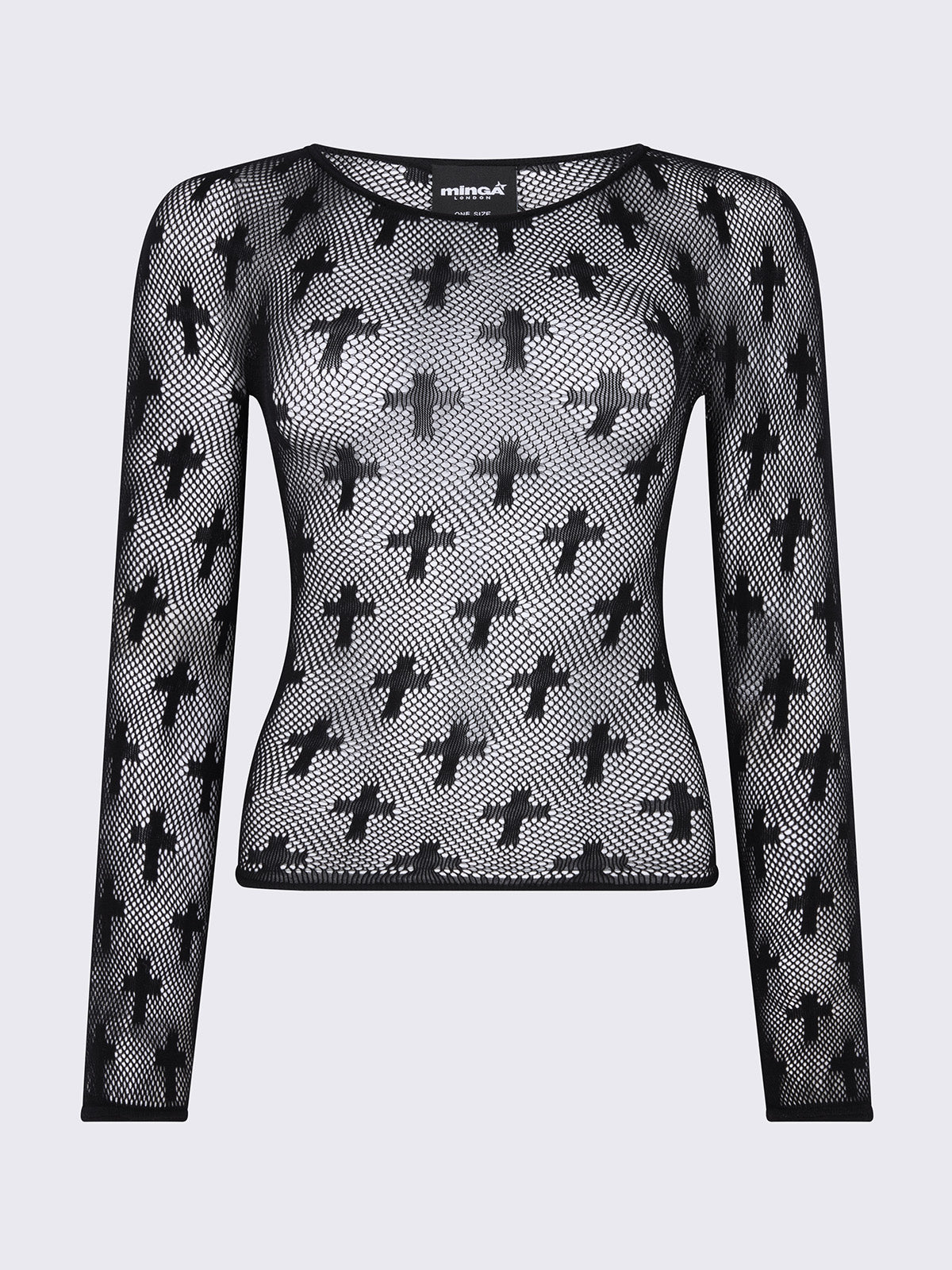 Fishnet top in black and with all over crosses design.