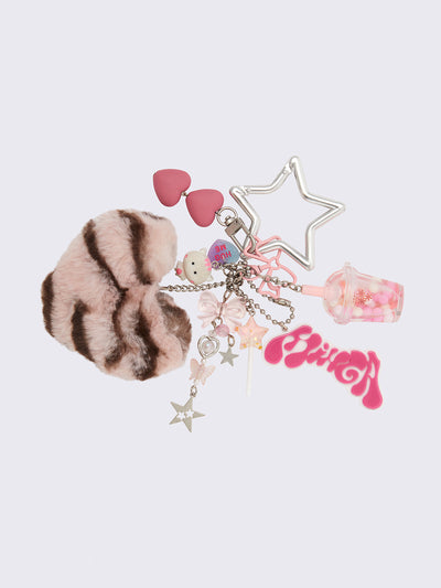 Pink Keychain with Hearts, Bows and Stars - Bag Charms 