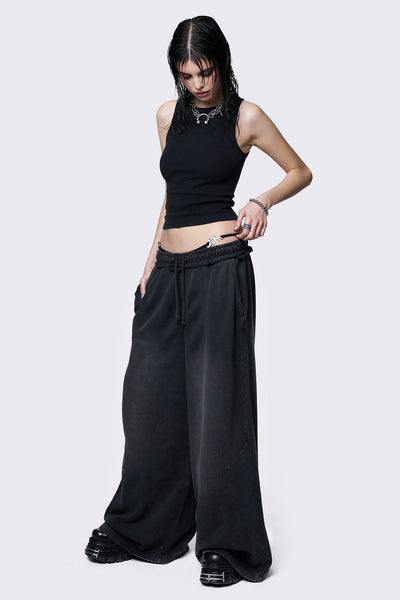 Baggy wide leg joggers in washed black with elasticated drawstring waist. 