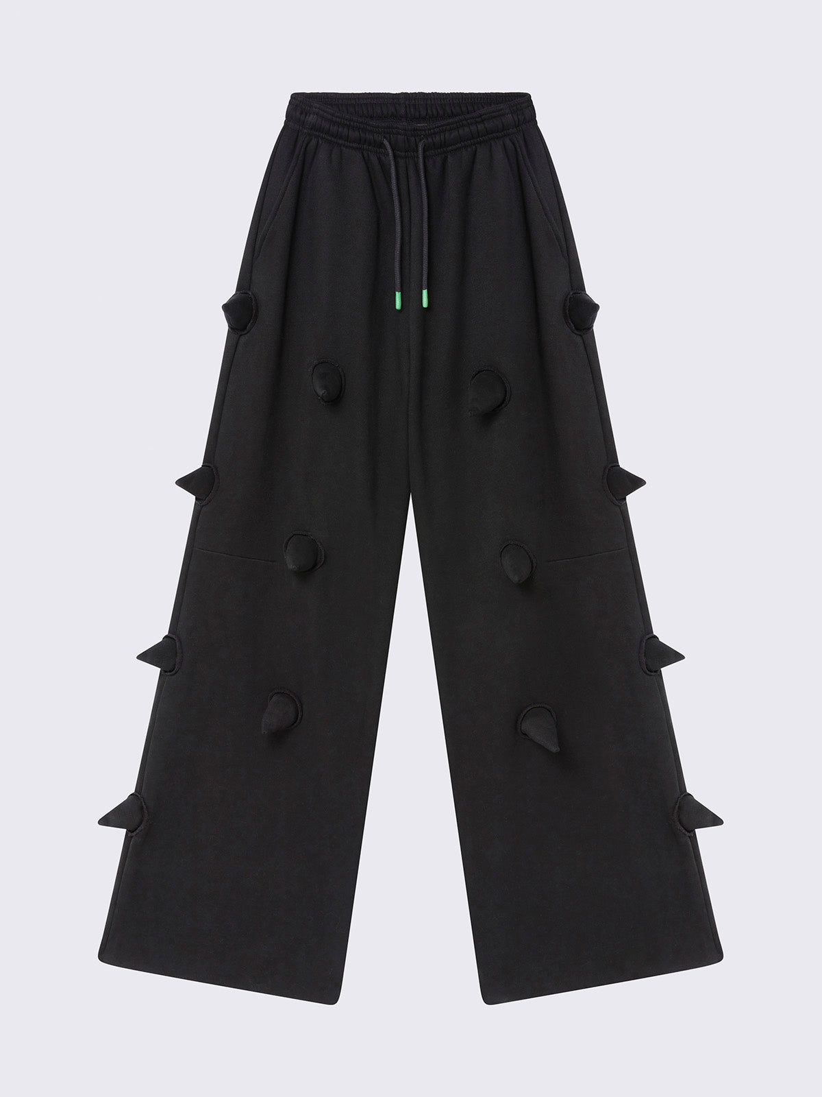 Wide leg joggers in black with 3D spikes and elasticated drawstring waist