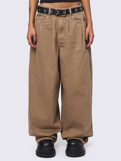 Baggy wide leg pants in beige