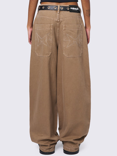 Baggy wide leg pants in beige