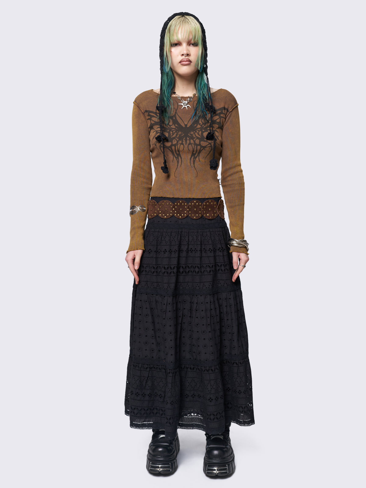 Black Ruffle Lace Tiered Maxi Skirt - Fairycore & Boho Style