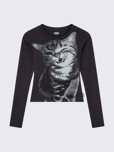 Regular fit graphic long sleeve top in black and pixel kitty front print.