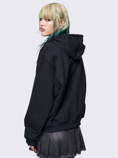 Zip up hoodie jacket in black with pixel kitty graphic front print.