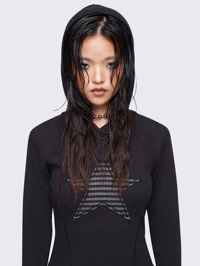 Stella Black Hooded Top