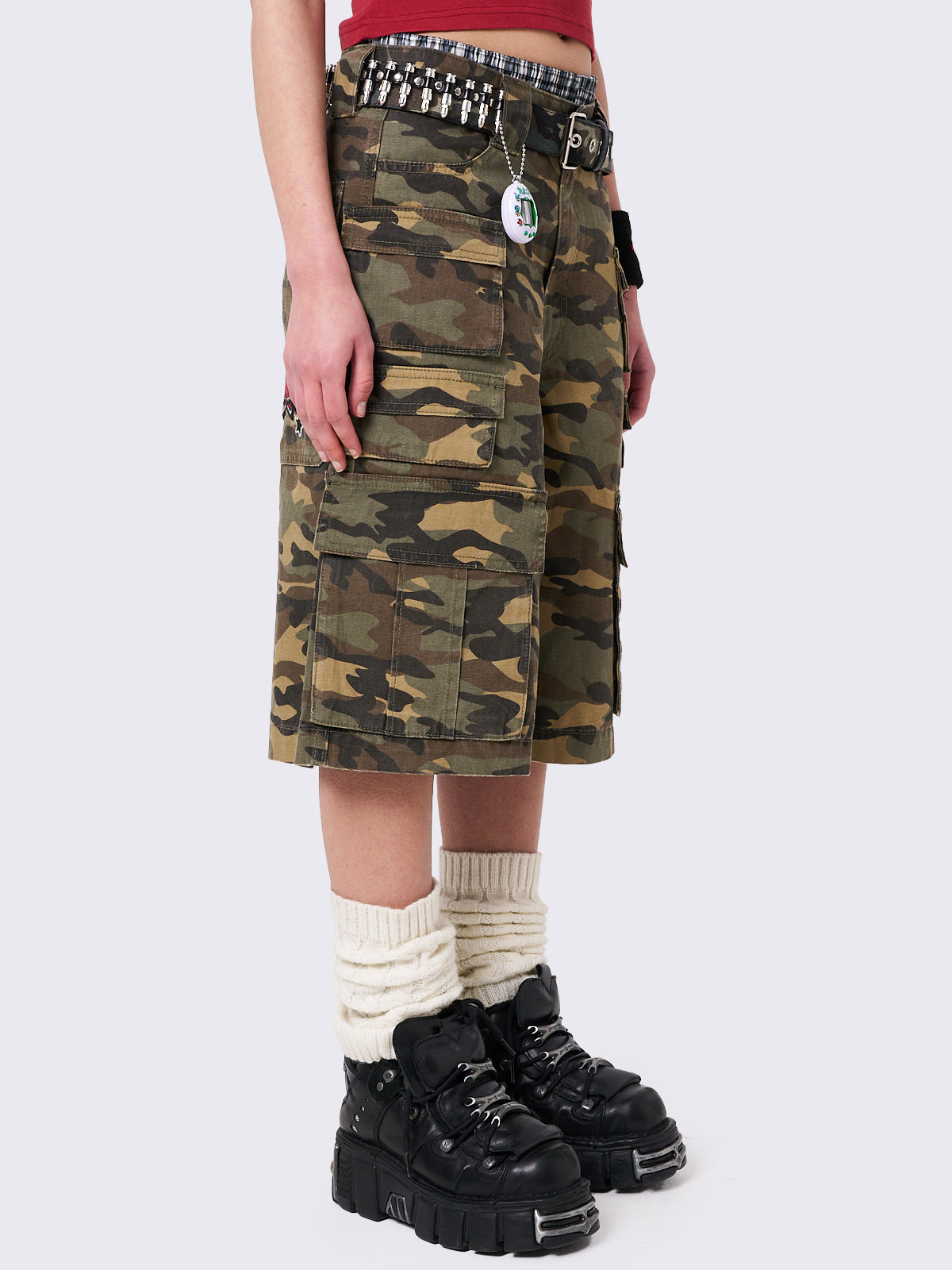 Camo Multi Pocket Long Cargo Shorts 