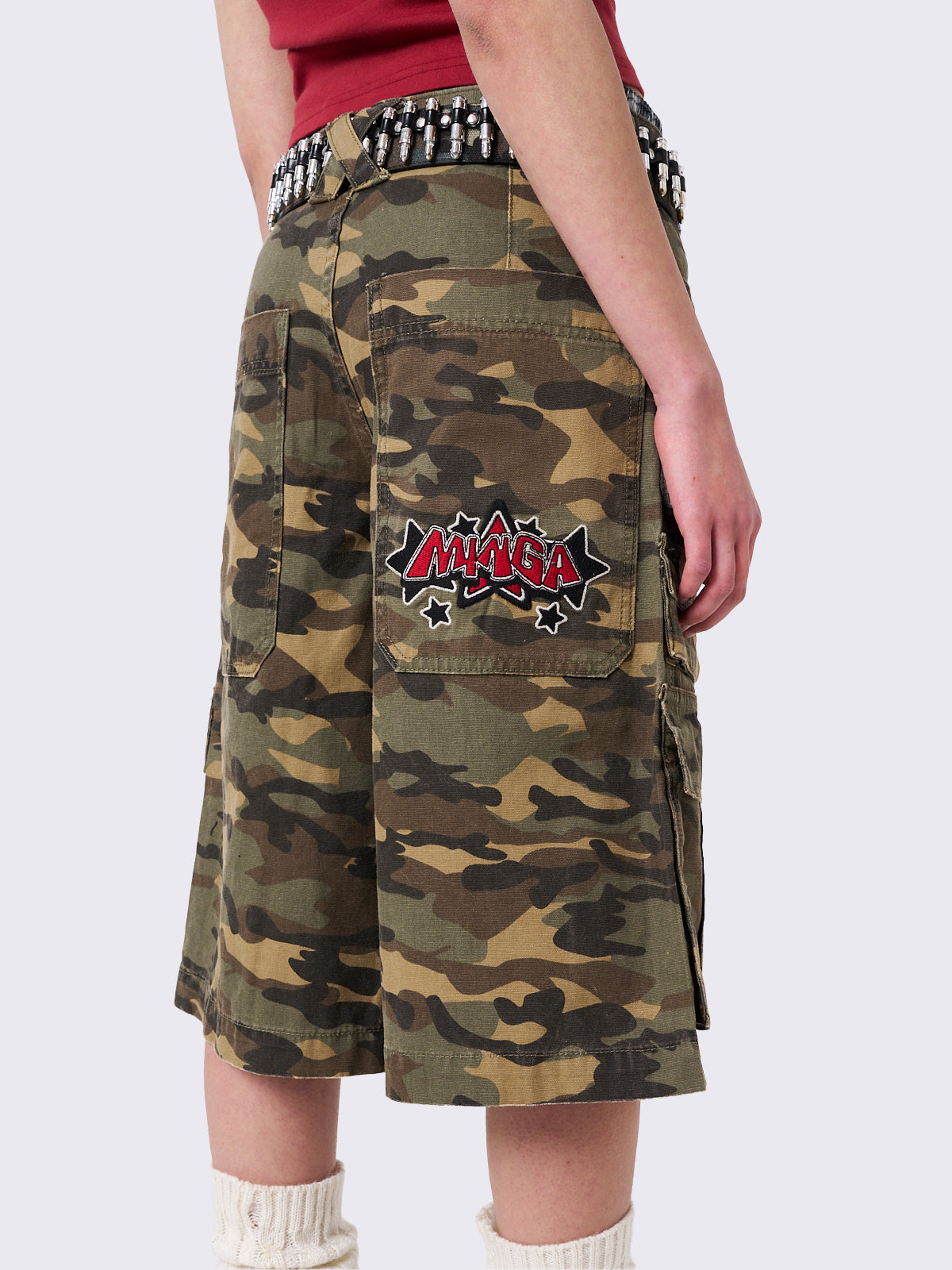 Camo Multi Pocket Long Cargo Shorts 