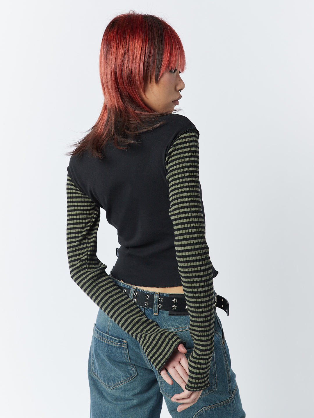 Lost Star Green Black Striped Long Sleeve Top Minga London